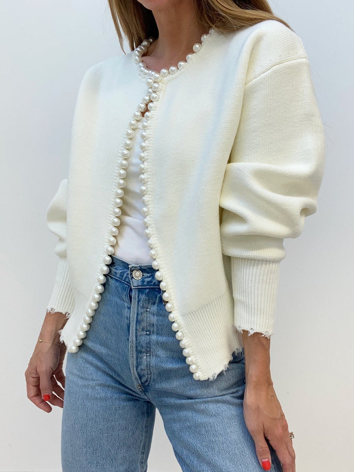 Trendiger Damen Cardigan Mit Perlendetails | Vorne Offen