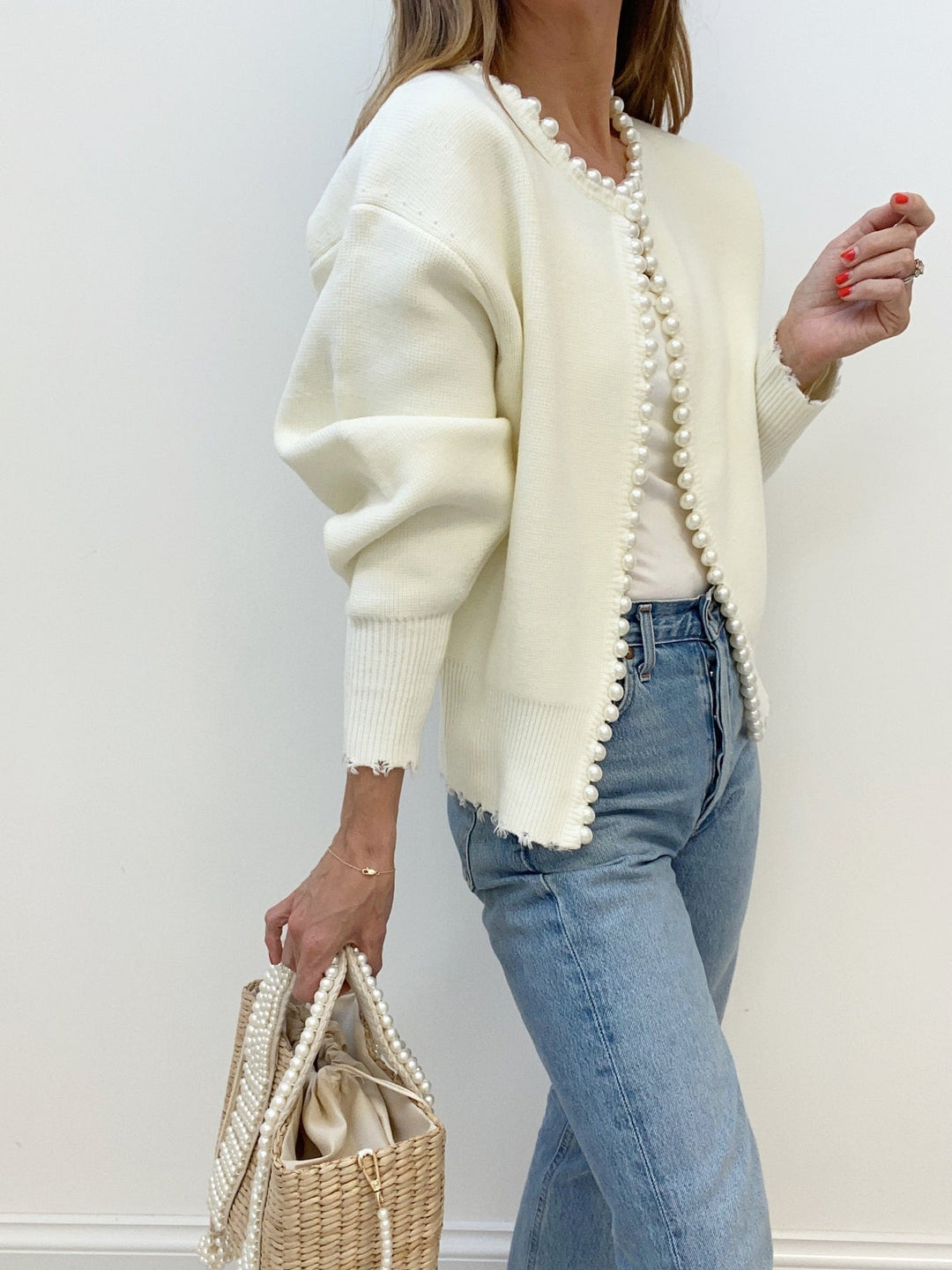 Trendiger Damen Cardigan Mit Perlendetails | Vorne Offen