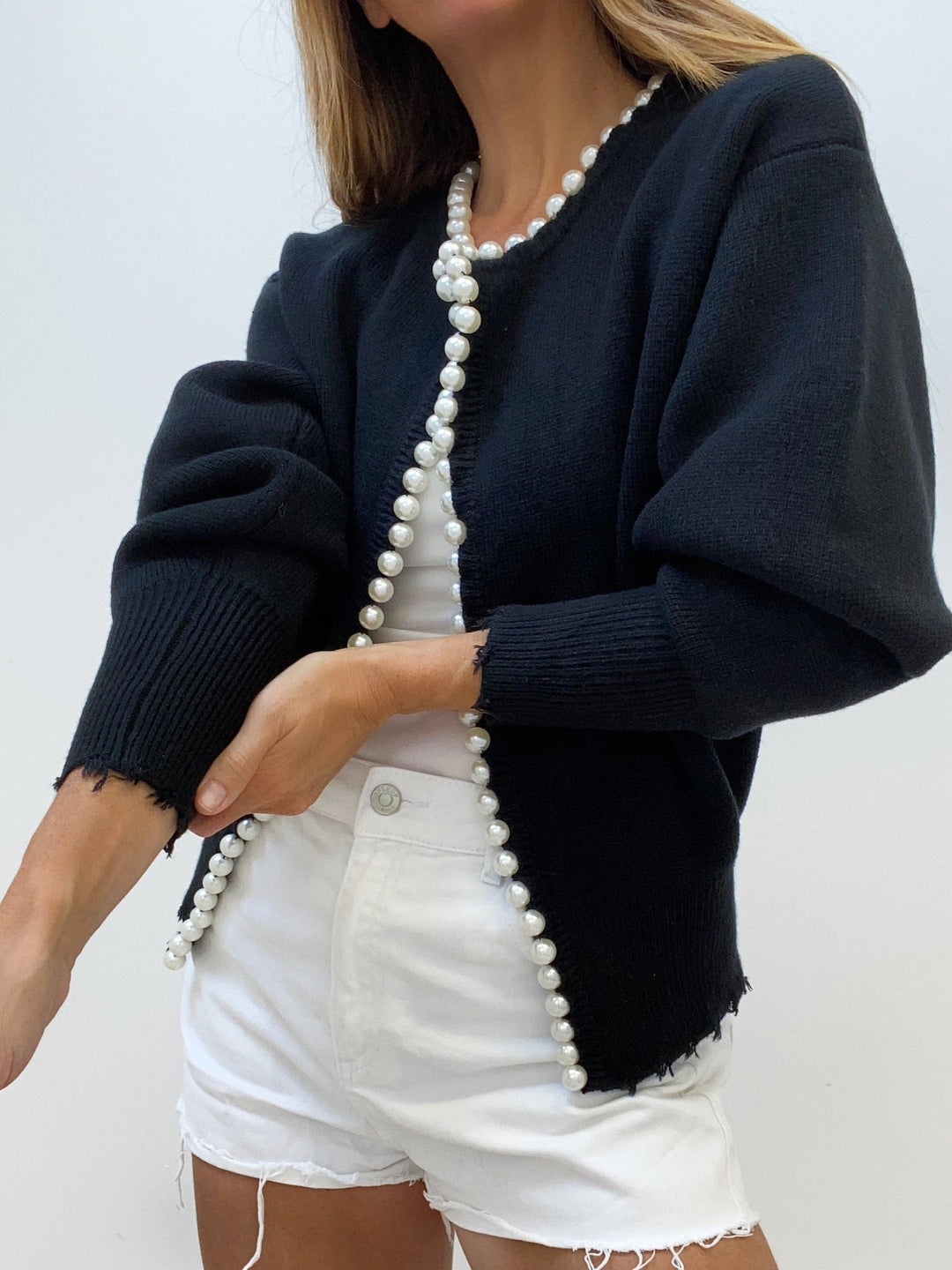 Trendiger Damen Cardigan Mit Perlendetails | Vorne Offen
