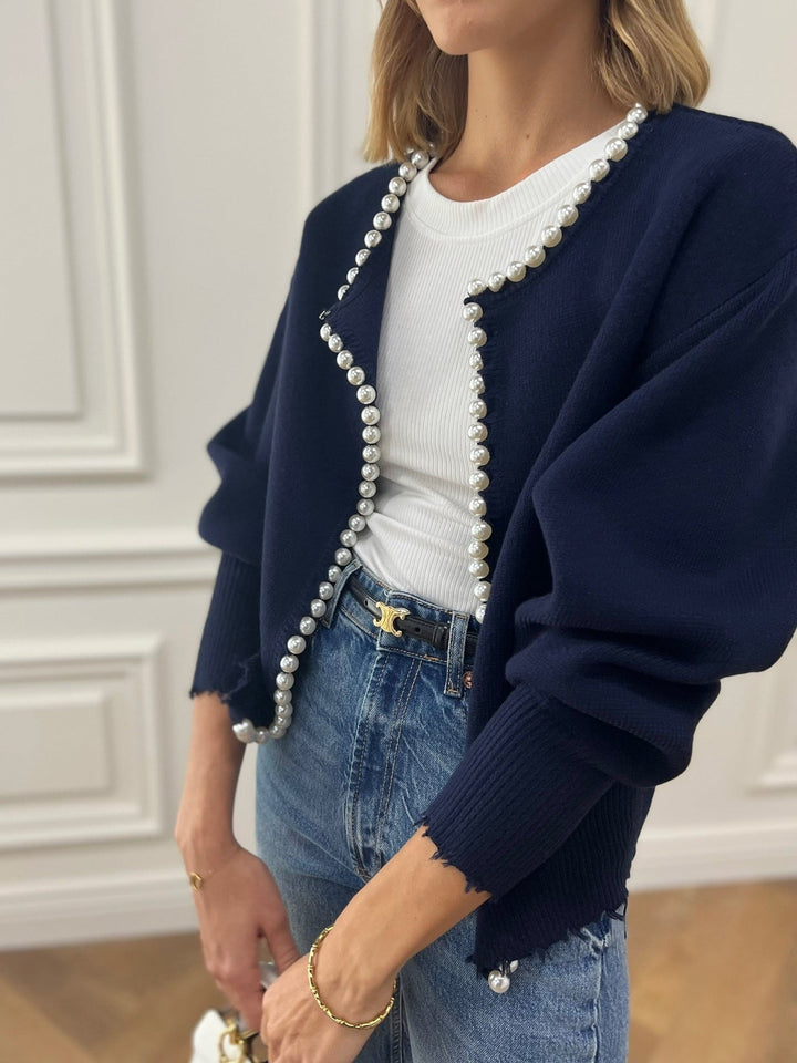 Trendiger Damen Cardigan Mit Perlendetails | Vorne Offen