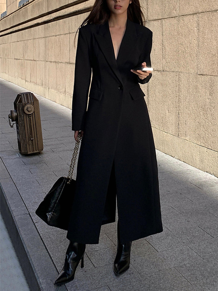 Langer Trenchcoat Mit Einem Knopf Für Frauen | Schwarz