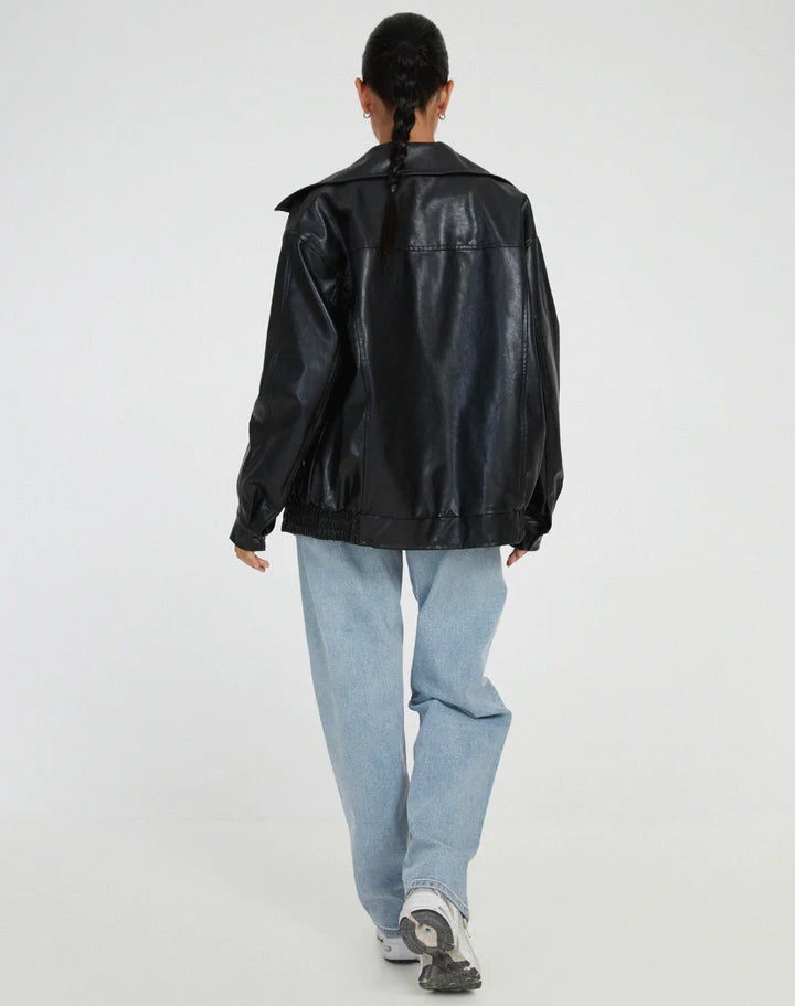 Oversize Damen-Lederjacke mit lockerer Passform