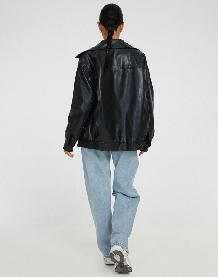 Oversize Lederjacke Mit Reißverschluss Für Damen | Winter