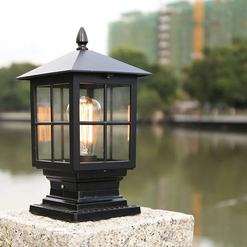 Outdoor Lantern Pillar Light Black Garden Lighting Fixture