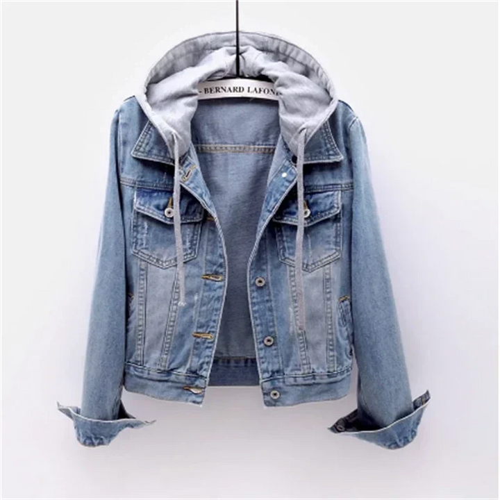 Damen Jeansjacke Mit Abnehmbarer Kapuze | Freizeit