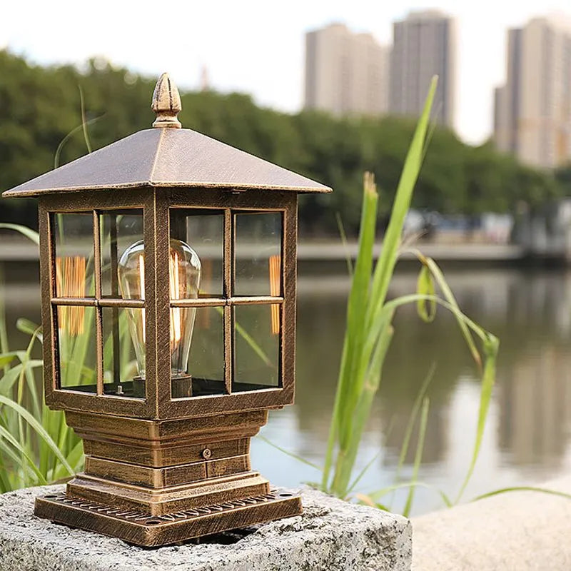 Outdoor Lantern Pillar Light Black Garden Lighting Fixture