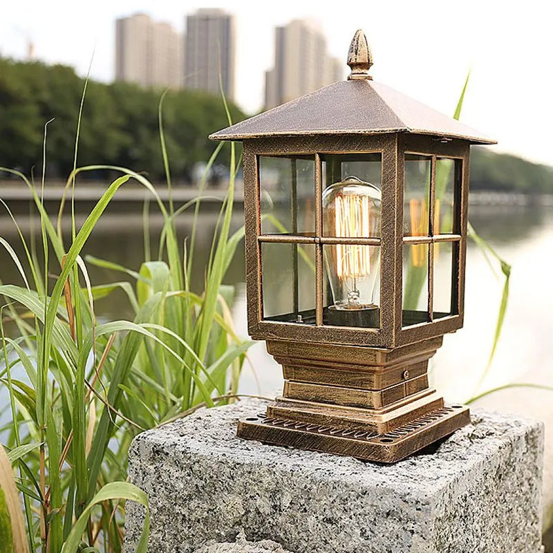 Outdoor Lantern Pillar Light Black Garden Lighting Fixture