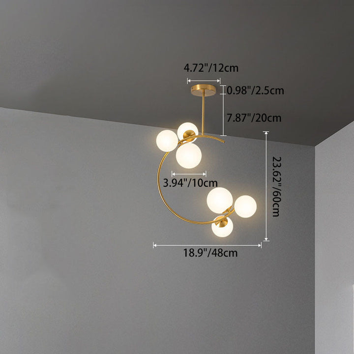 Modern Semi-Flush Ceiling Light with Curved Globe Shades