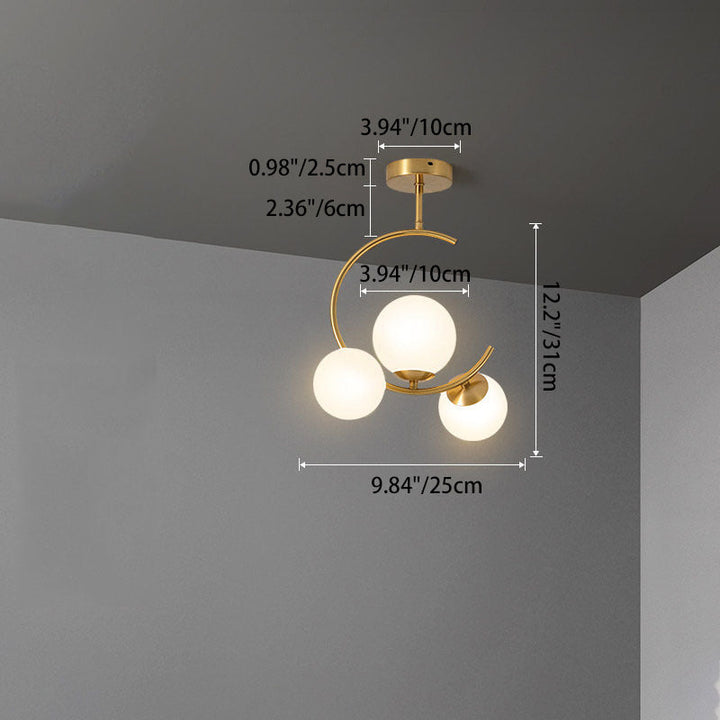 Modern Semi-Flush Ceiling Light with Curved Globe Shades