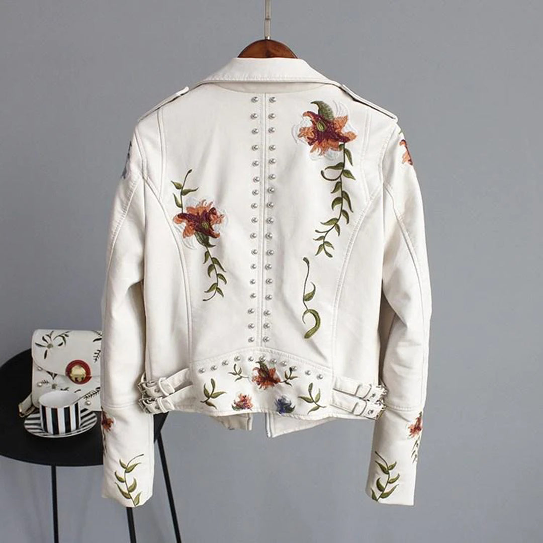Bestickte Bikerjacke Mit Blumenmuster Für Damen | Winter