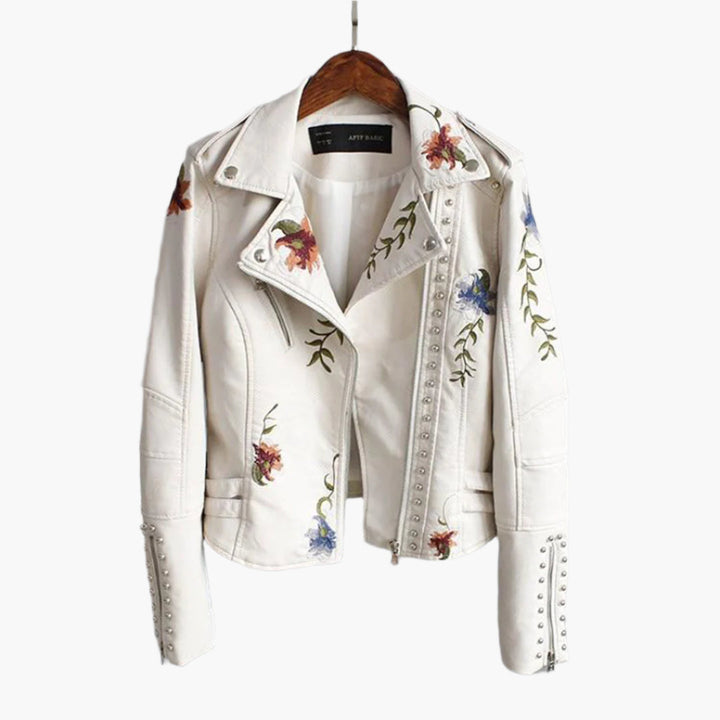 Bestickte Bikerjacke Mit Blumenmuster Für Damen | Winter