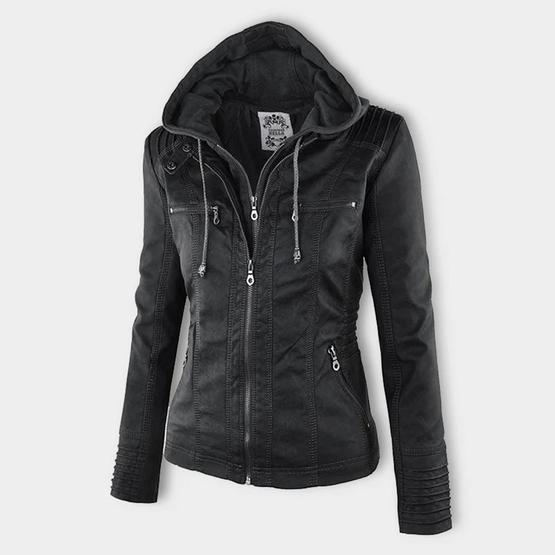 Stylische Leder Bikerjacke Mit Kapuze Für Damen | Herbst