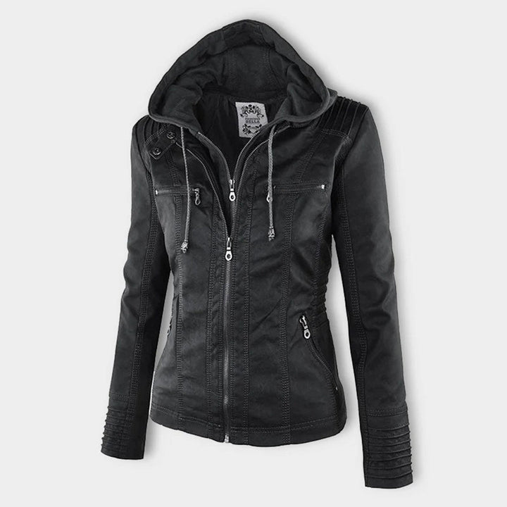 Stylische Leder Bikerjacke Mit Kapuze Für Damen | Herbst