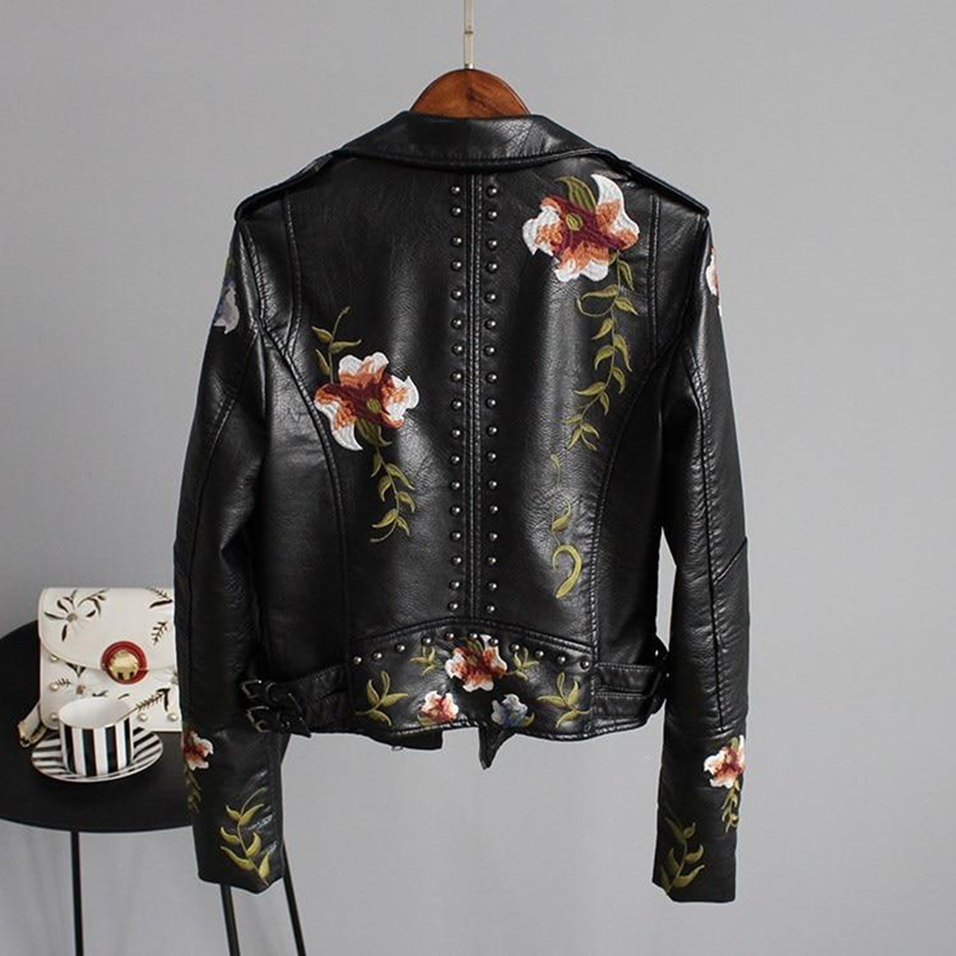 Bestickte Bikerjacke Mit Blumenmuster Für Damen | Winter