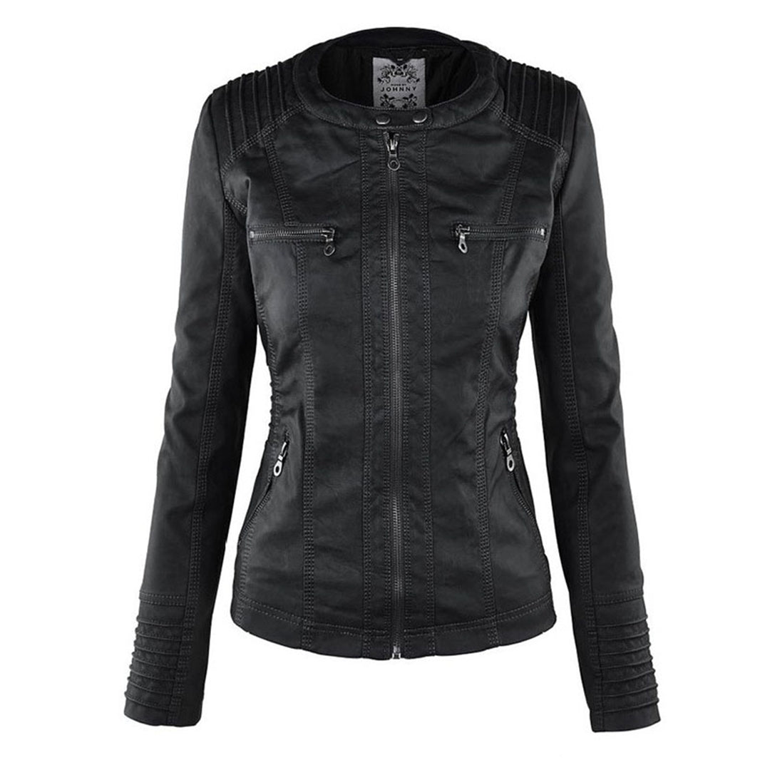 Stylische Leder Bikerjacke Mit Kapuze Für Damen | Herbst