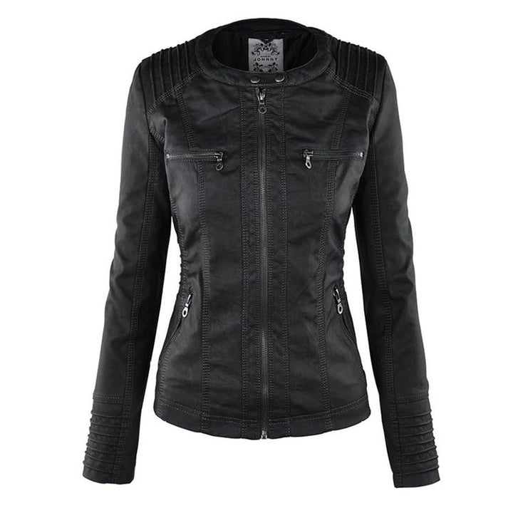 Stylische Leder Bikerjacke Mit Kapuze Für Damen | Herbst