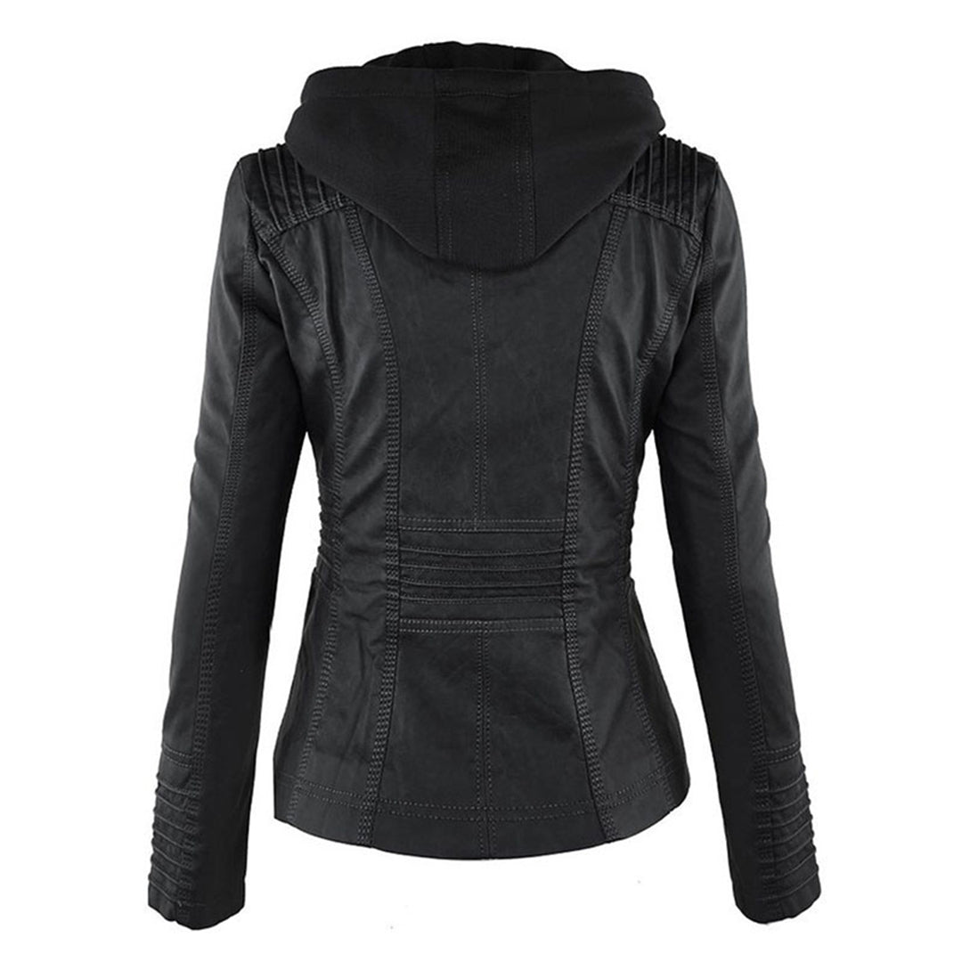 Stylische Leder Bikerjacke Mit Kapuze Für Damen | Herbst