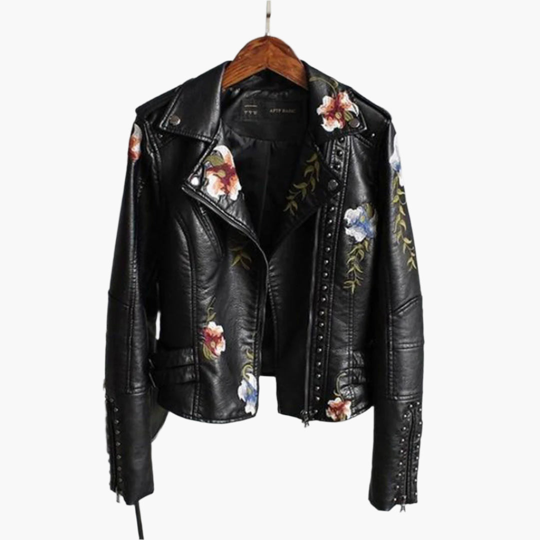 Bestickte Bikerjacke Mit Blumenmuster Für Damen | Winter