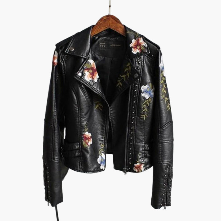 Bestickte Bikerjacke Mit Blumenmuster Für Damen | Winter