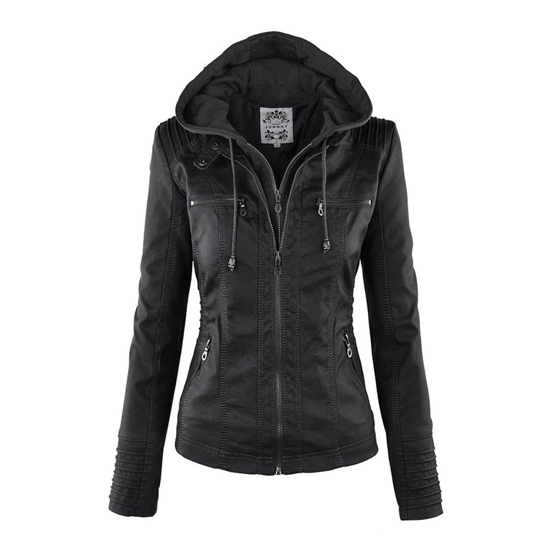 Stylische Leder Bikerjacke Mit Kapuze Für Damen | Herbst