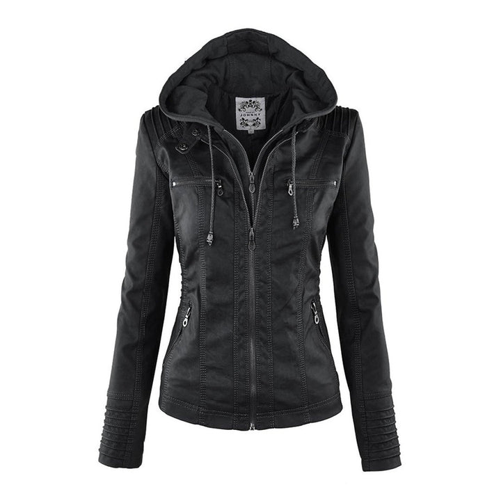 Stylische Leder Bikerjacke Mit Kapuze Für Damen | Herbst