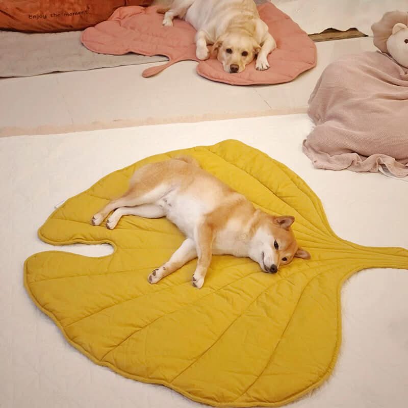 Comfy Leaf Design Dog Bed Mat – Washable Pet Rug