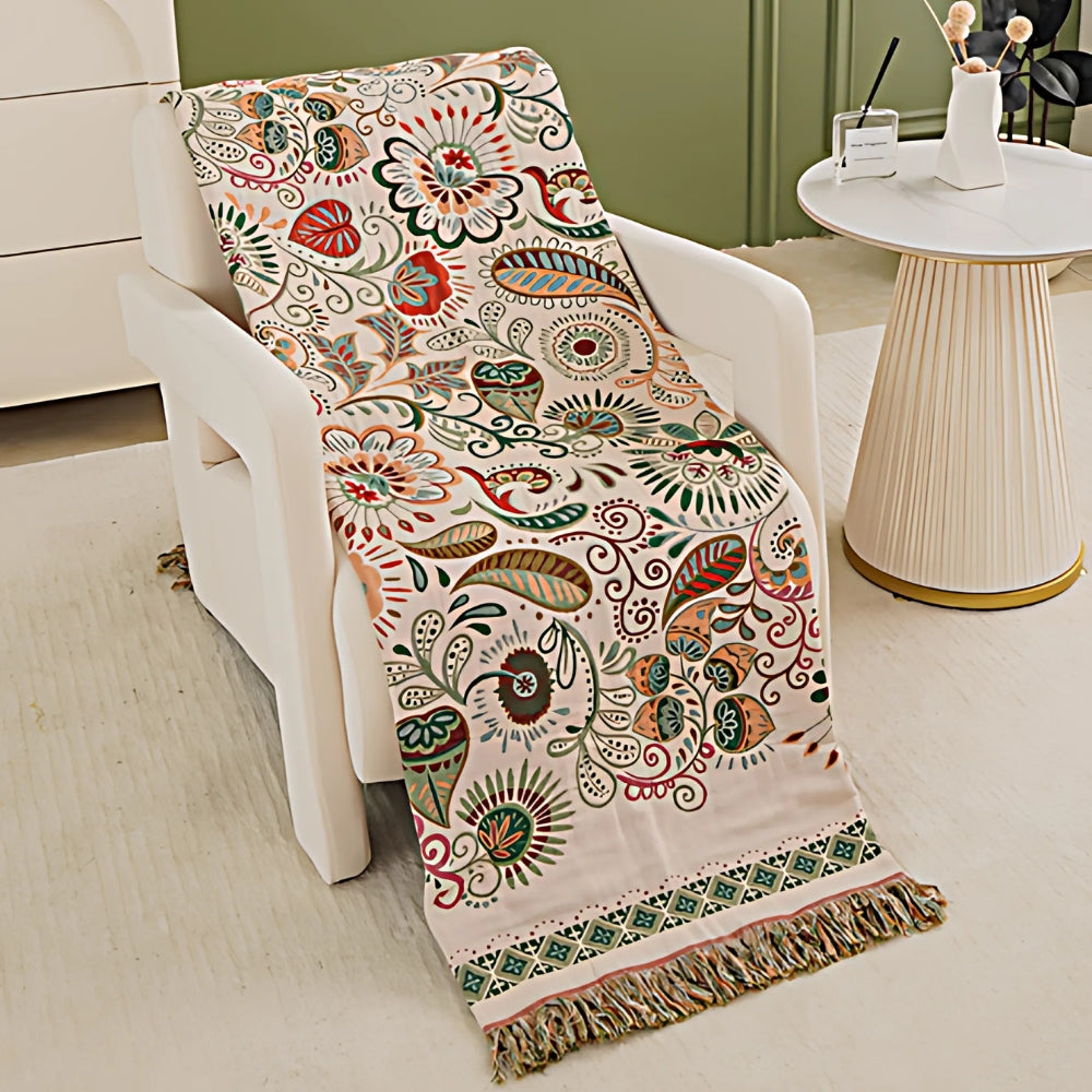 Boho doppelseitiger Überwurf mit Fransen für Sofa oder Bett