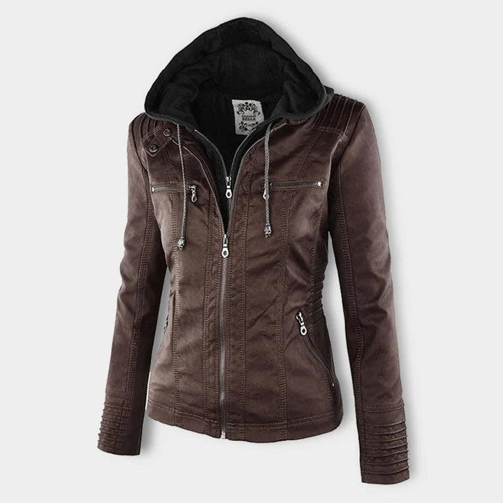 Stylische Leder Bikerjacke Mit Kapuze Für Damen | Herbst