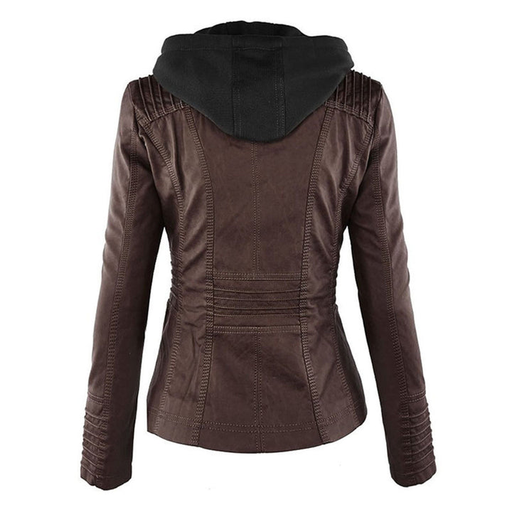 Stylische Leder Bikerjacke Mit Kapuze Für Damen | Herbst