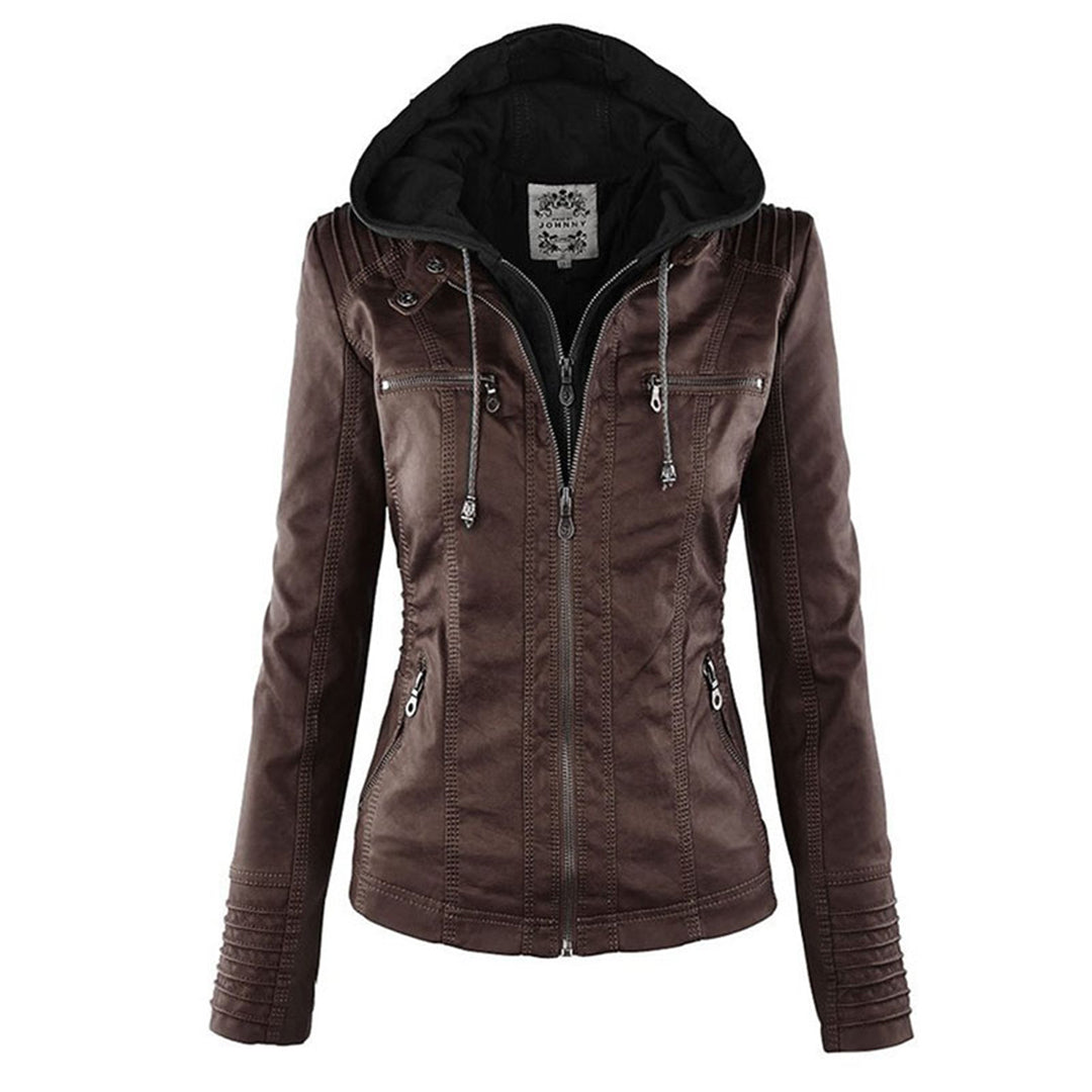 Stylische Leder Bikerjacke Mit Kapuze Für Damen | Herbst