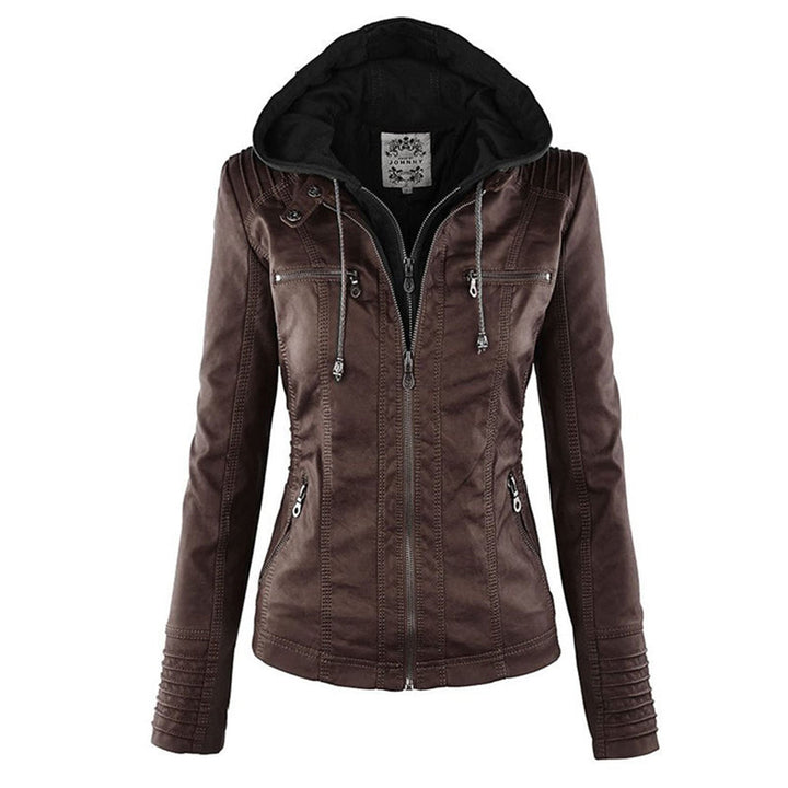 Stylische Leder Bikerjacke Mit Kapuze Für Damen | Herbst