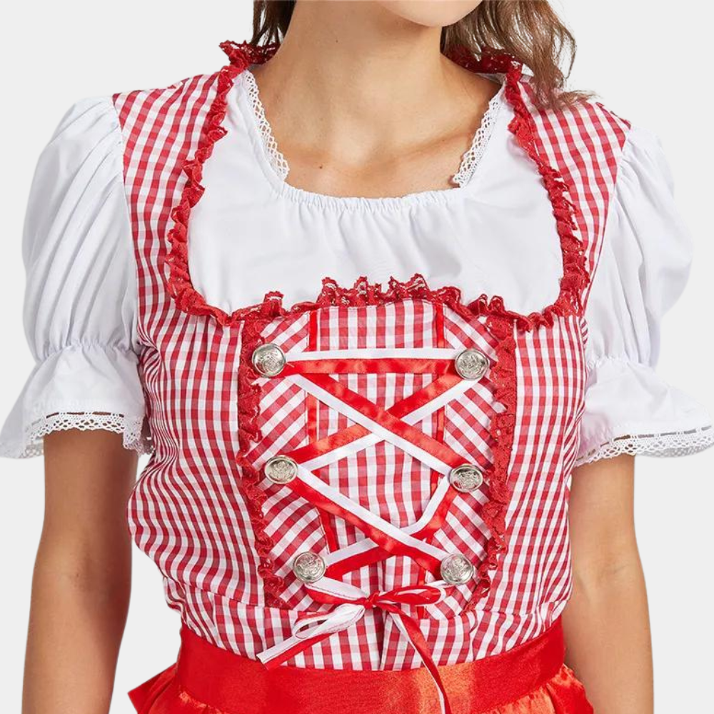Traditionelles Rotes Bayerisches Oktoberfest-Dirndlkleid Für Damen | Mini