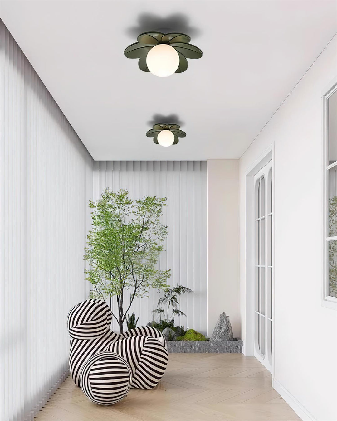 Lámpara de techo decorativa estilo flor con globo de vidrio