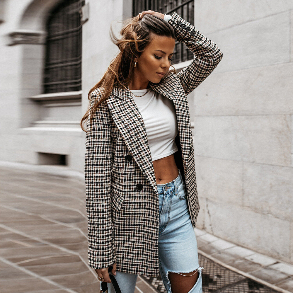 Karierter Blazer Mit Revers Für Damen | Langarm
