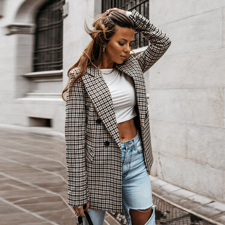 Karierter Blazer Mit Revers Für Damen | Langarm