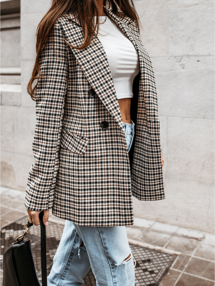 Karierter Blazer Mit Revers Für Damen | Langarm