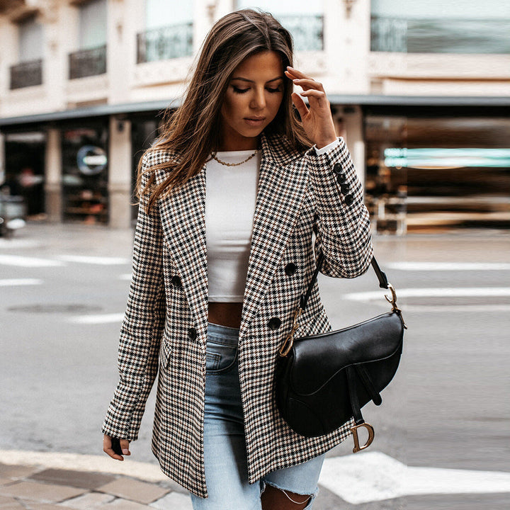 Karierter Blazer Mit Revers Für Damen | Langarm
