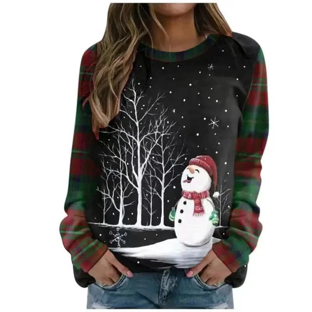 Damen Weihnachts-Print-Tops | Langarm