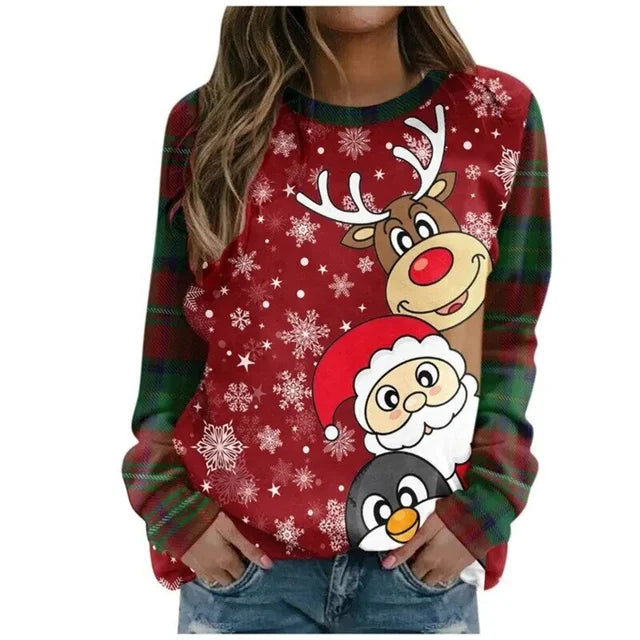 Damen Weihnachts-Print-Tops | Langarm