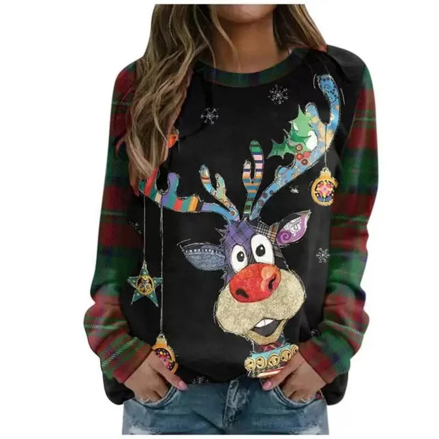 Damen Weihnachts-Print-Tops | Langarm