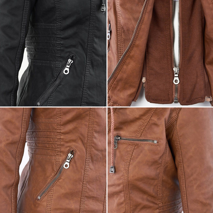 Stylische Leder Bikerjacke Mit Kapuze Für Damen | Herbst