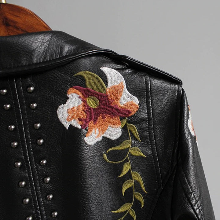 Bestickte Bikerjacke Mit Blumenmuster Für Damen | Winter