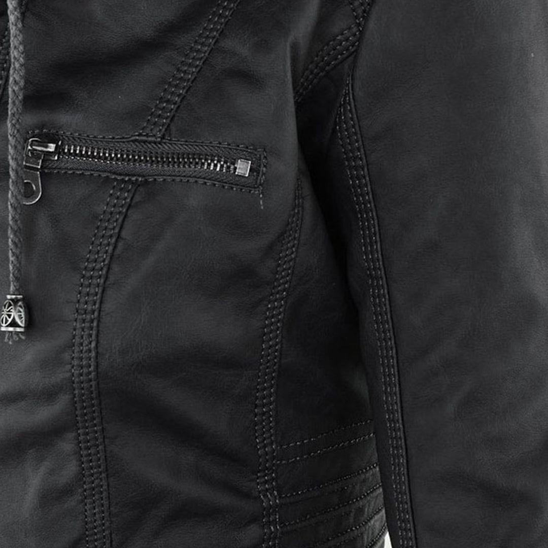 Stylische Leder Bikerjacke Mit Kapuze Für Damen | Herbst