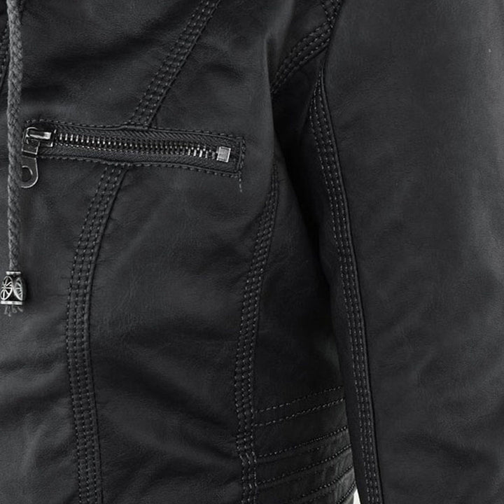 Stylische Leder Bikerjacke Mit Kapuze Für Damen | Herbst