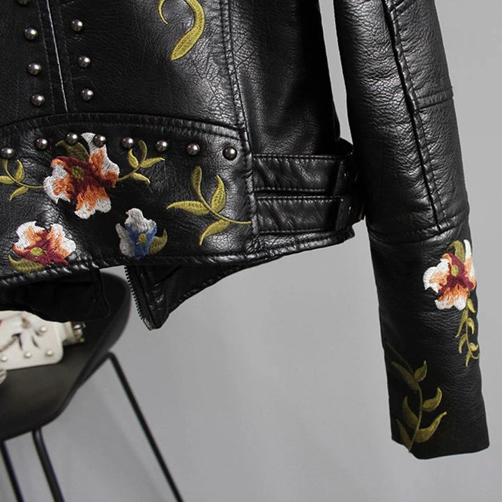 Bestickte Bikerjacke Mit Blumenmuster Für Damen | Winter