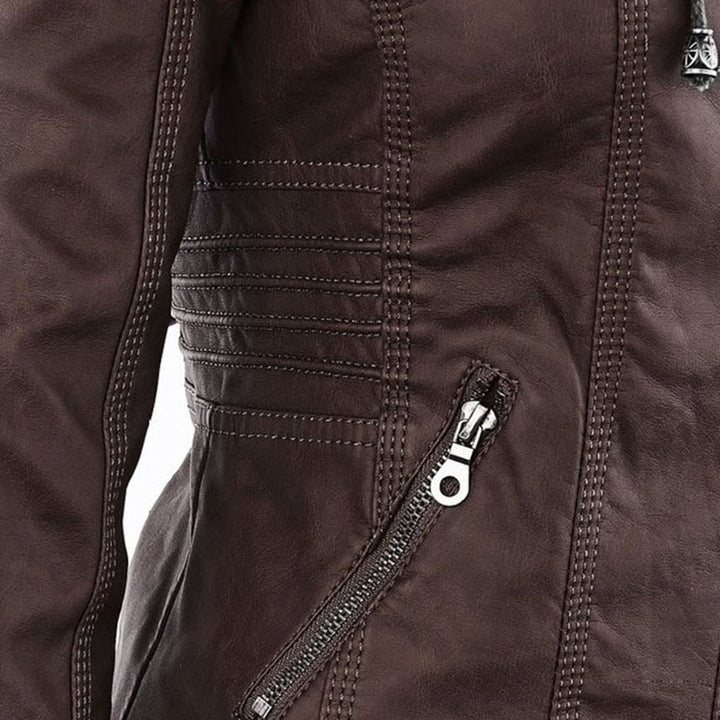 Stylische Leder Bikerjacke Mit Kapuze Für Damen | Herbst