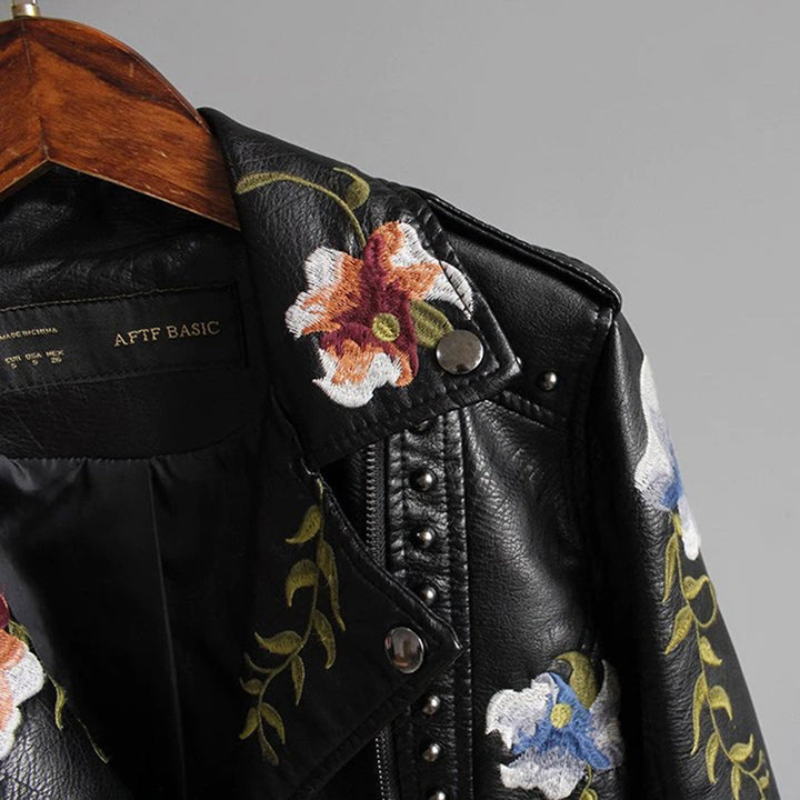 Bestickte Bikerjacke Mit Blumenmuster Für Damen | Winter