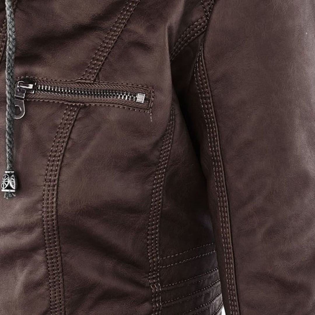 Stylische Leder Bikerjacke Mit Kapuze Für Damen | Herbst