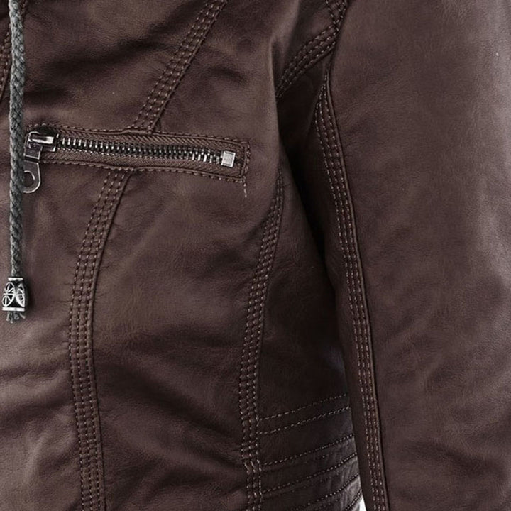 Stylische Leder Bikerjacke Mit Kapuze Für Damen | Herbst