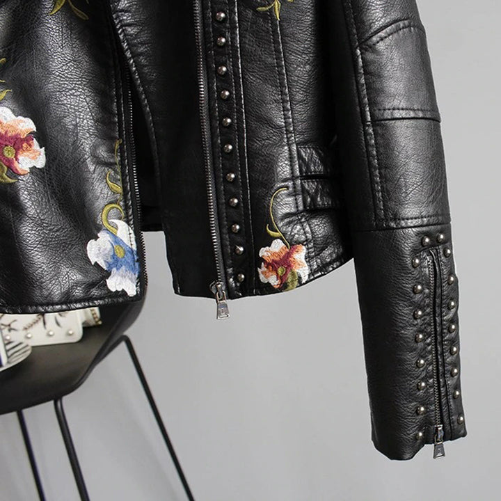 Bestickte Bikerjacke Mit Blumenmuster Für Damen | Winter
